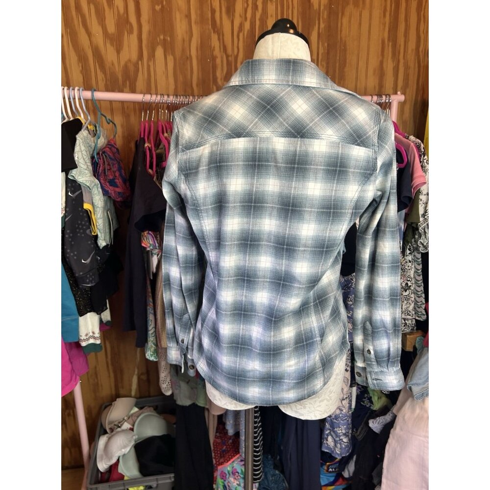 Carhartt Womens Shirt Button Front Flannel Pockets Long Sleeve Blue Plaid S - Picture 6 of 9